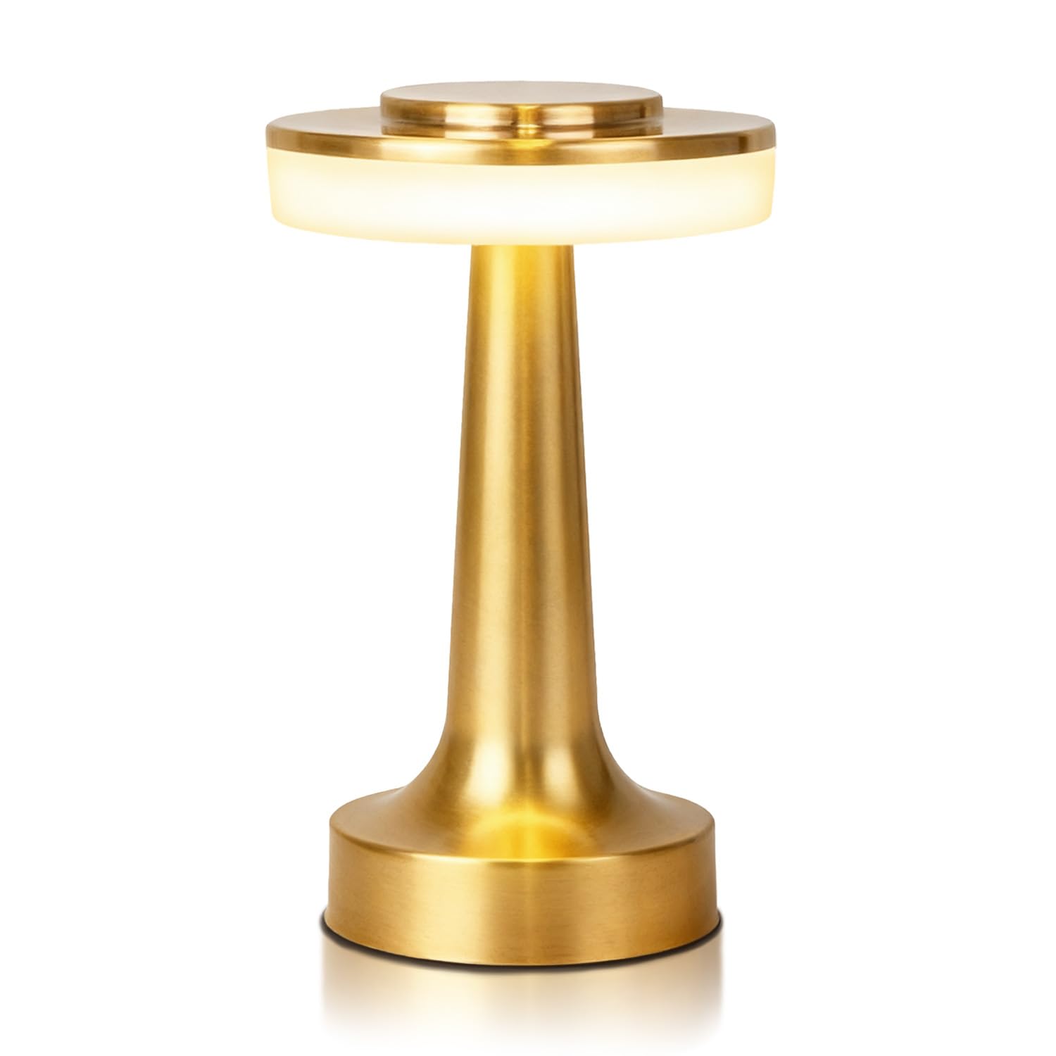 Cordless Metal Desk Lamp, Touch Sensor Control LED Table Lamp,3 Color Stepless Dimmable Battery Powered Lamp for Living Room, Dorm, Home Office (Gold)