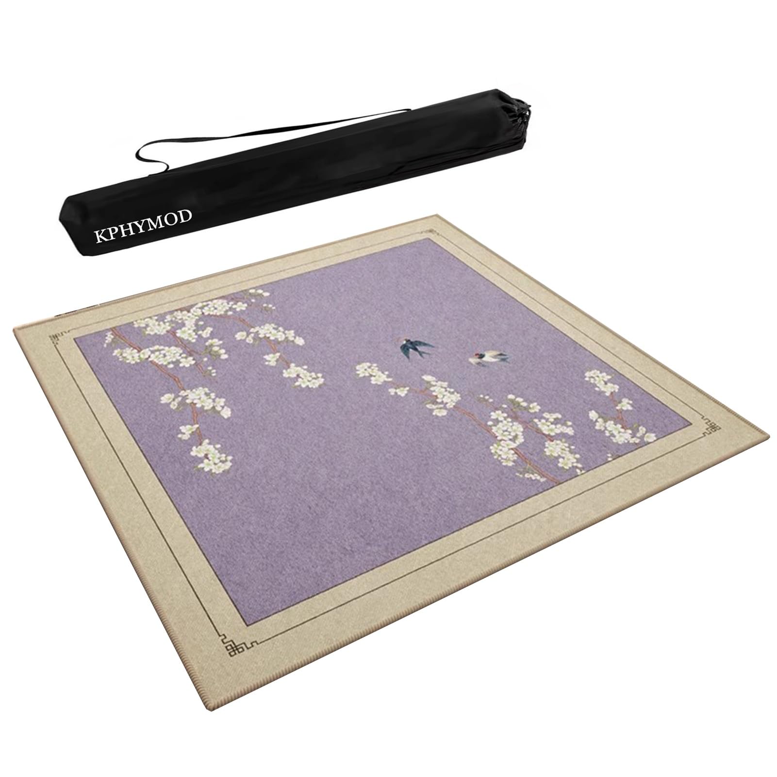 Chinese Printed Mahjong Mat with Edges, Soft and Durability Square Gaming Table Cover with Black Carrying Bag(Purple,33.46x33.46 in)