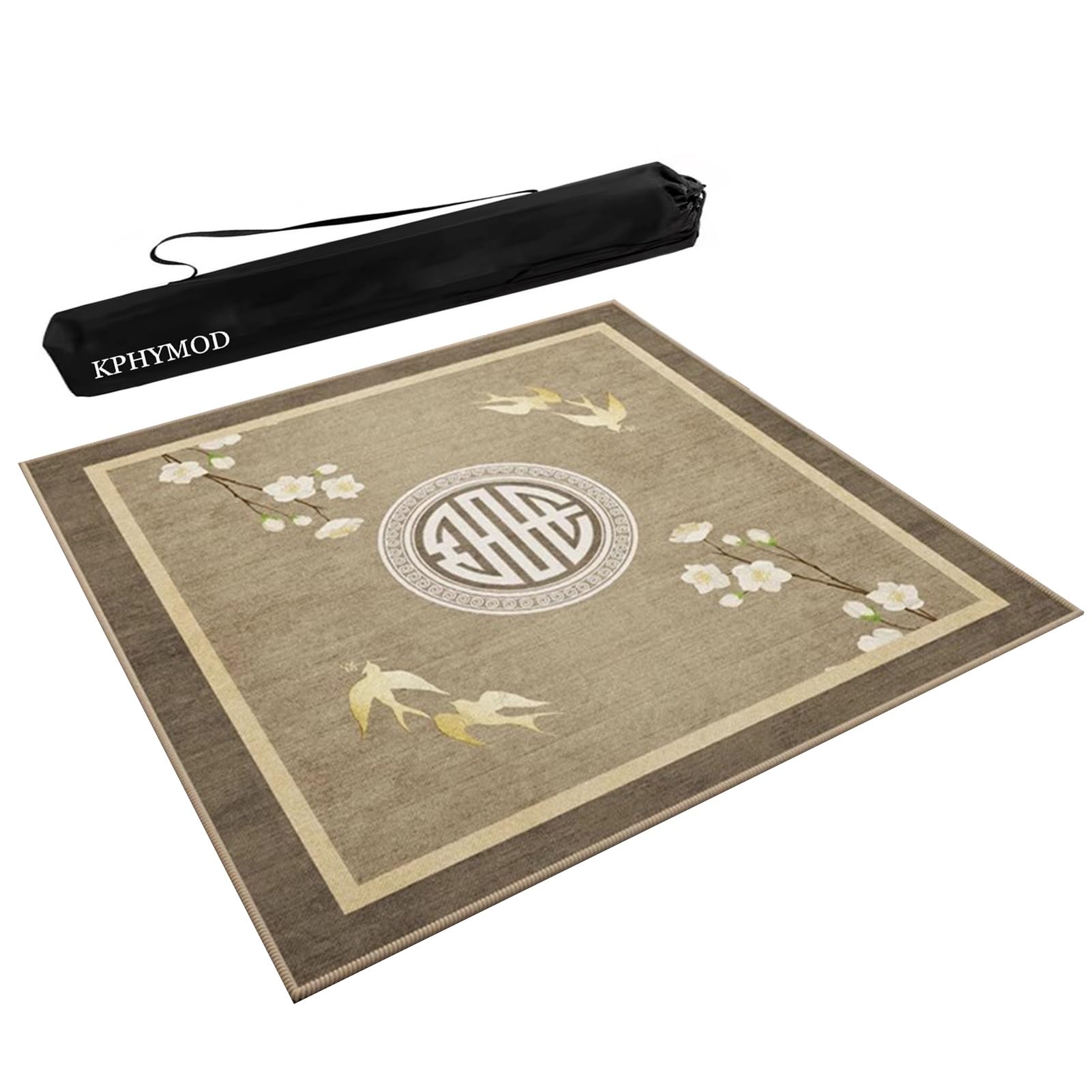 Chinese Printed Mahjong Mat with Edges, Soft and Durability Square Gaming Table Cover with Black Carrying Bag(Purple,33.46x33.46 in)