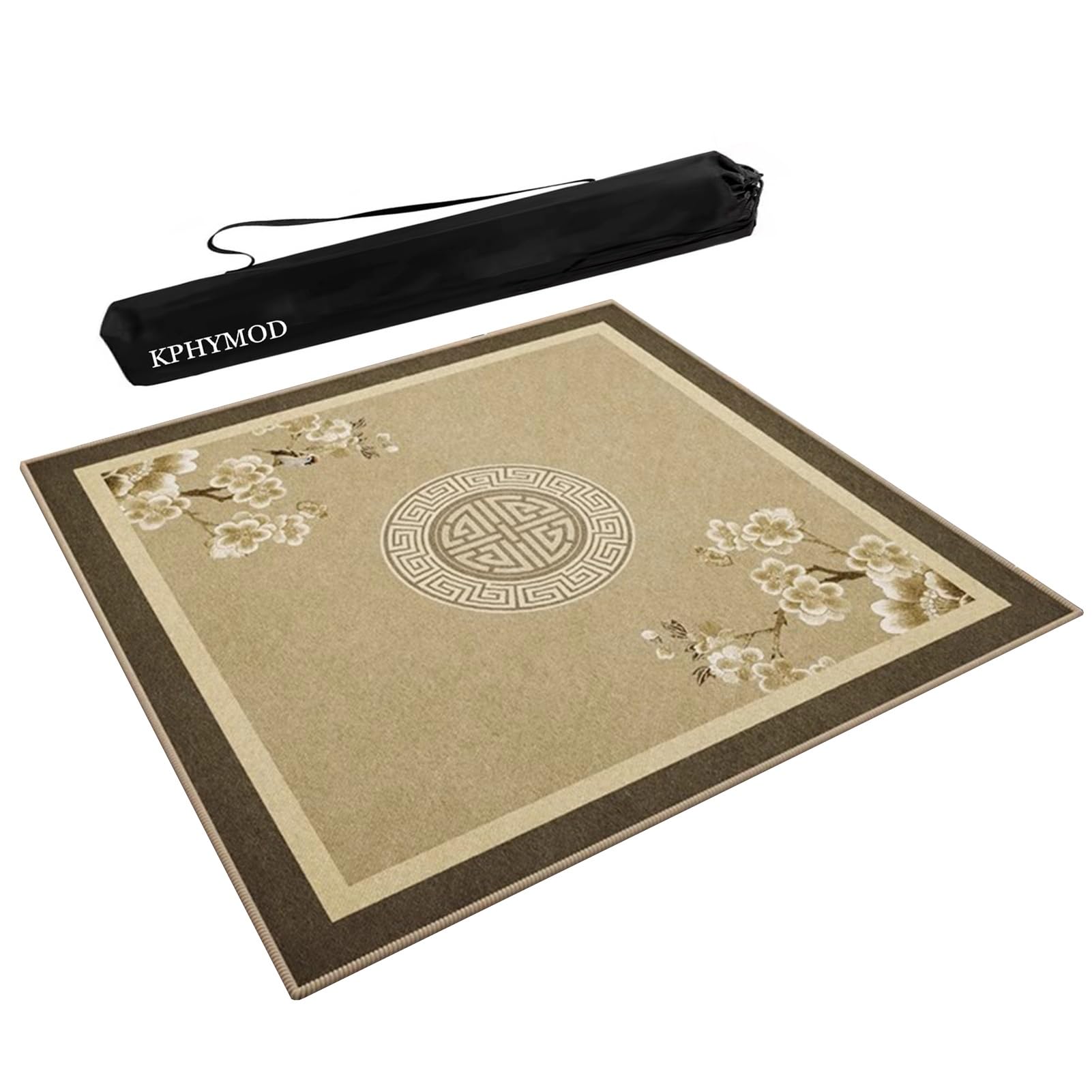 Chinese Printed Mahjong Mat with Edges, Soft and Durability Square Gaming Table Cover with Black Carrying Bag(Purple,33.46x33.46 in)