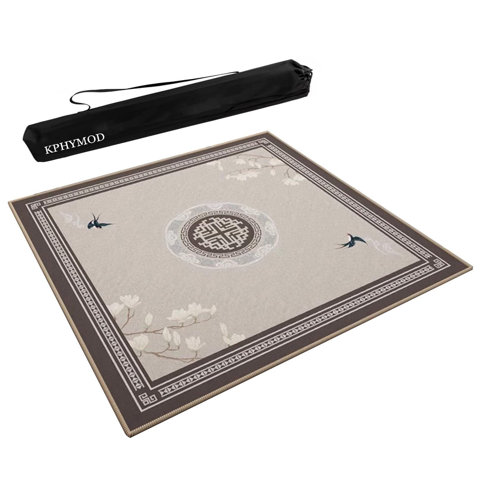 Chinese Printed Mahjong Mat with Edges, Soft and Durability Square Gaming Table Cover with Black Carrying Bag(Purple,33.46x33.46 in)