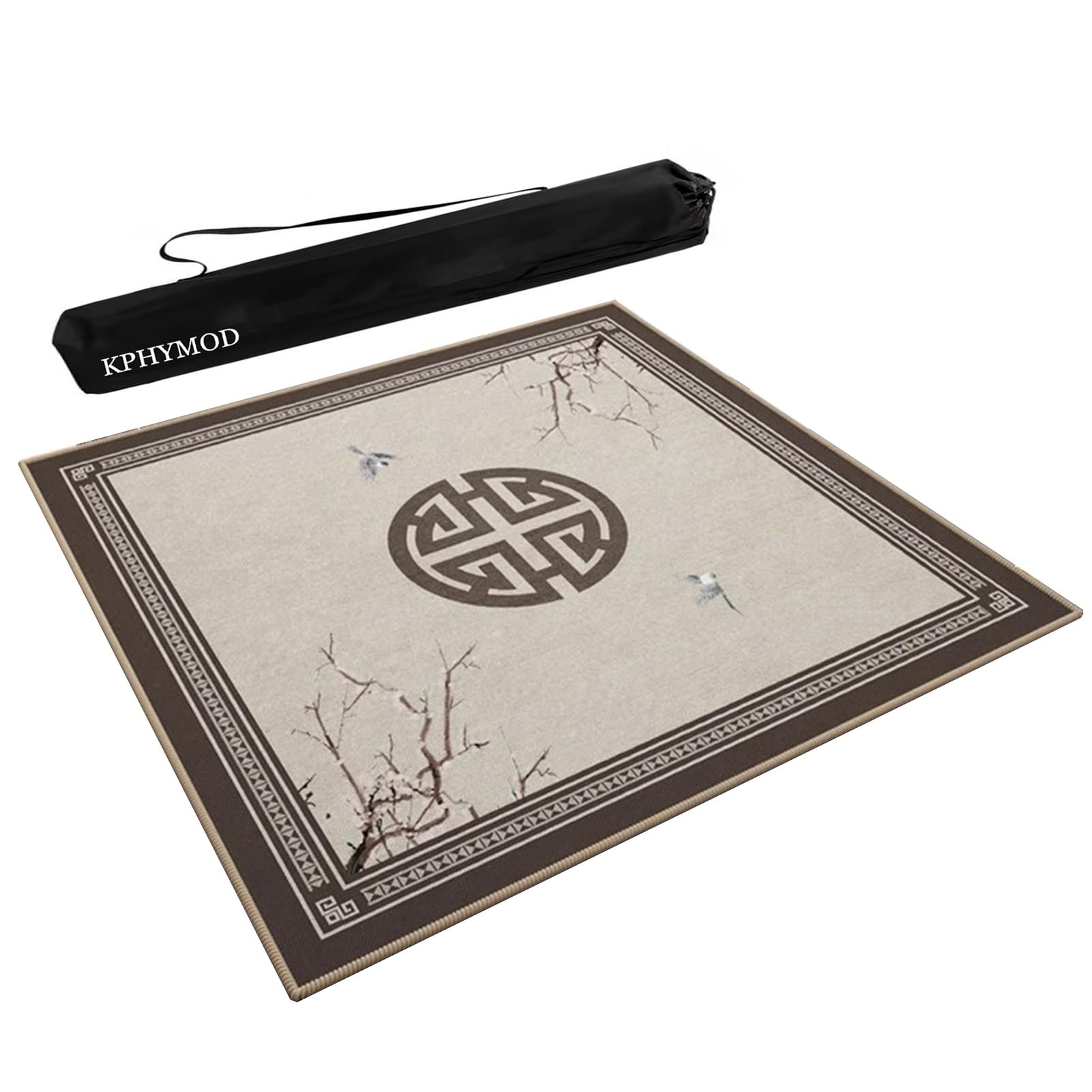 Chinese Printed Mahjong Mat with Edges, Soft and Durability Square Gaming Table Cover with Black Carrying Bag(Purple,33.46x33.46 in)